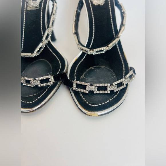 Rare vtg y2k Rene Caovilla Crystal Interlocking embellished double strap heels - Picture 3 of 14
